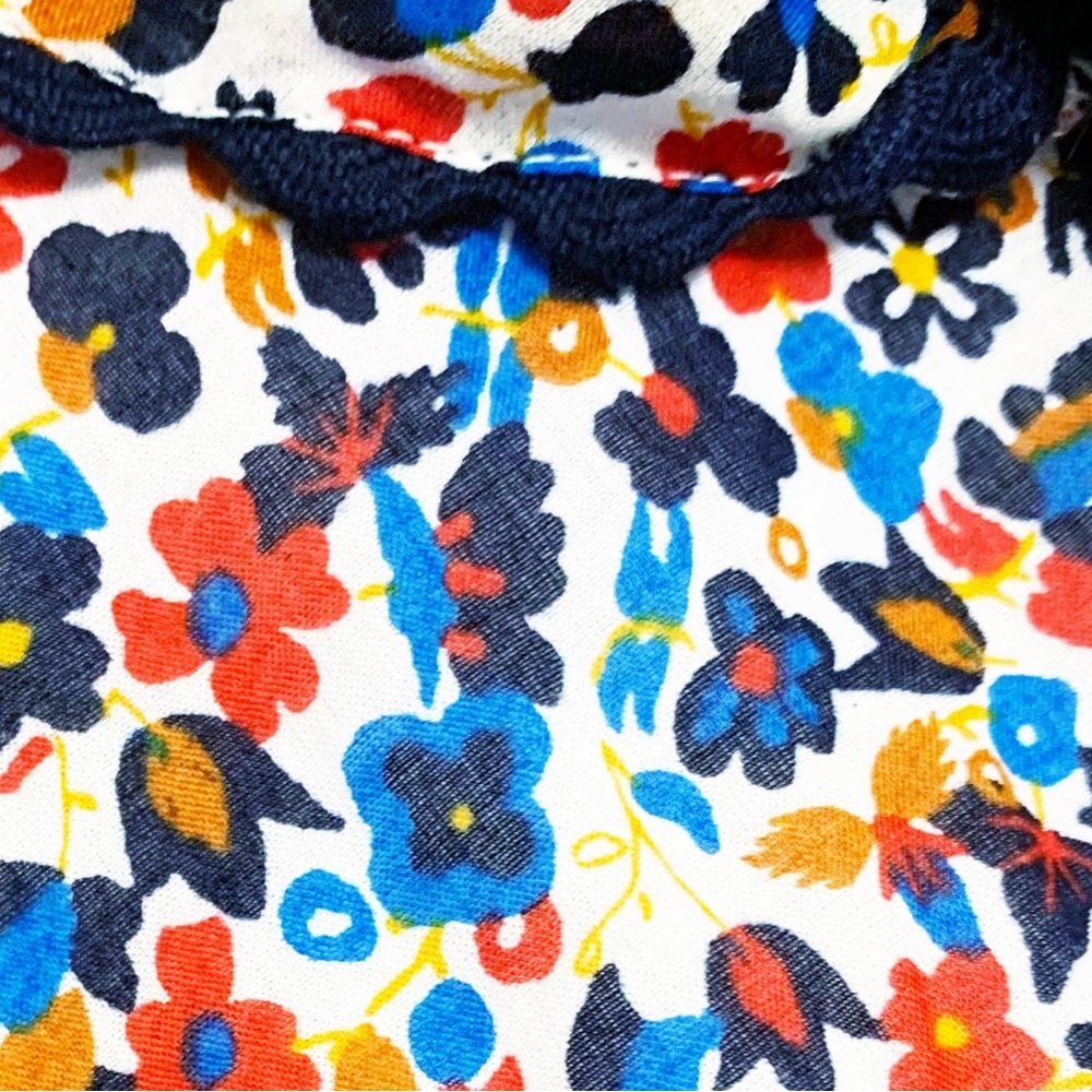 Tory Burch Wildflower Floral Tiered Off shoulder Smoked Navy piping Midi Dress S - Picture 17 of 17